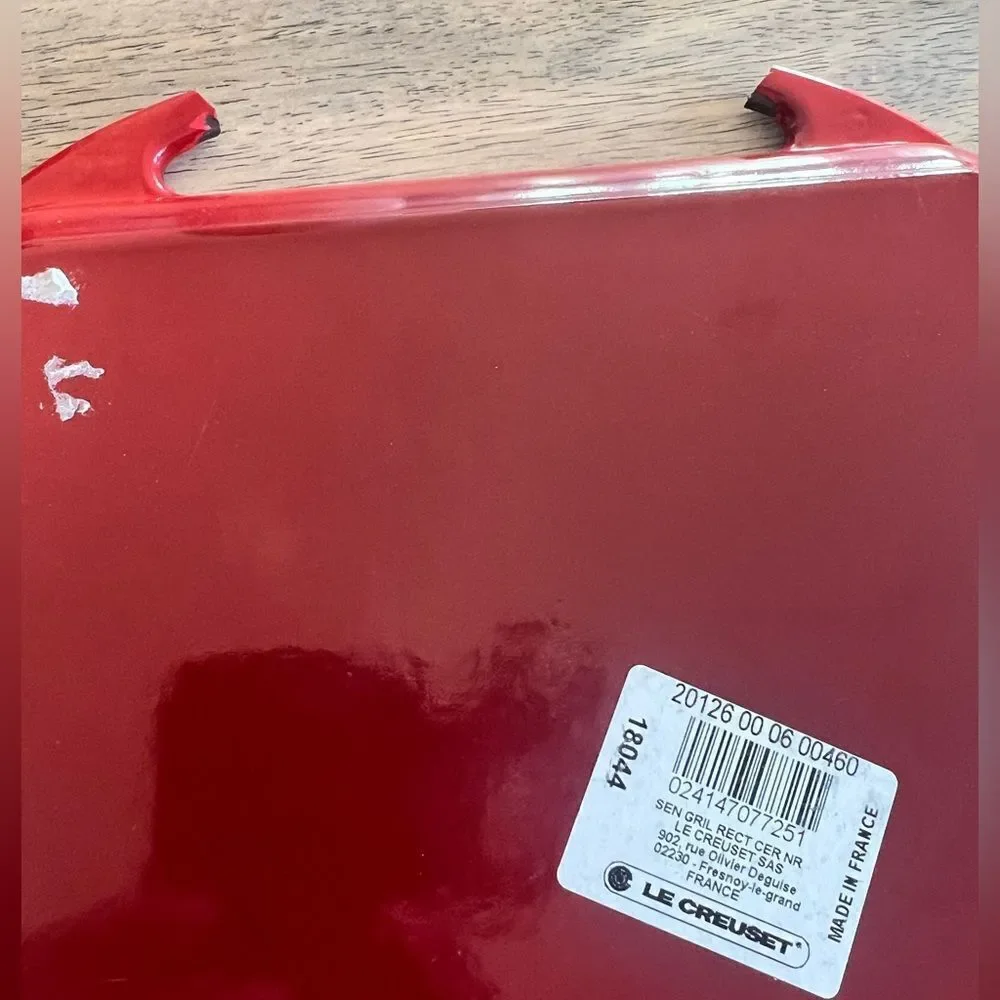 Le Creuset Enameled Cast Iron Red Rectangular Grill Plate NEW MSRP $205 - flawed
